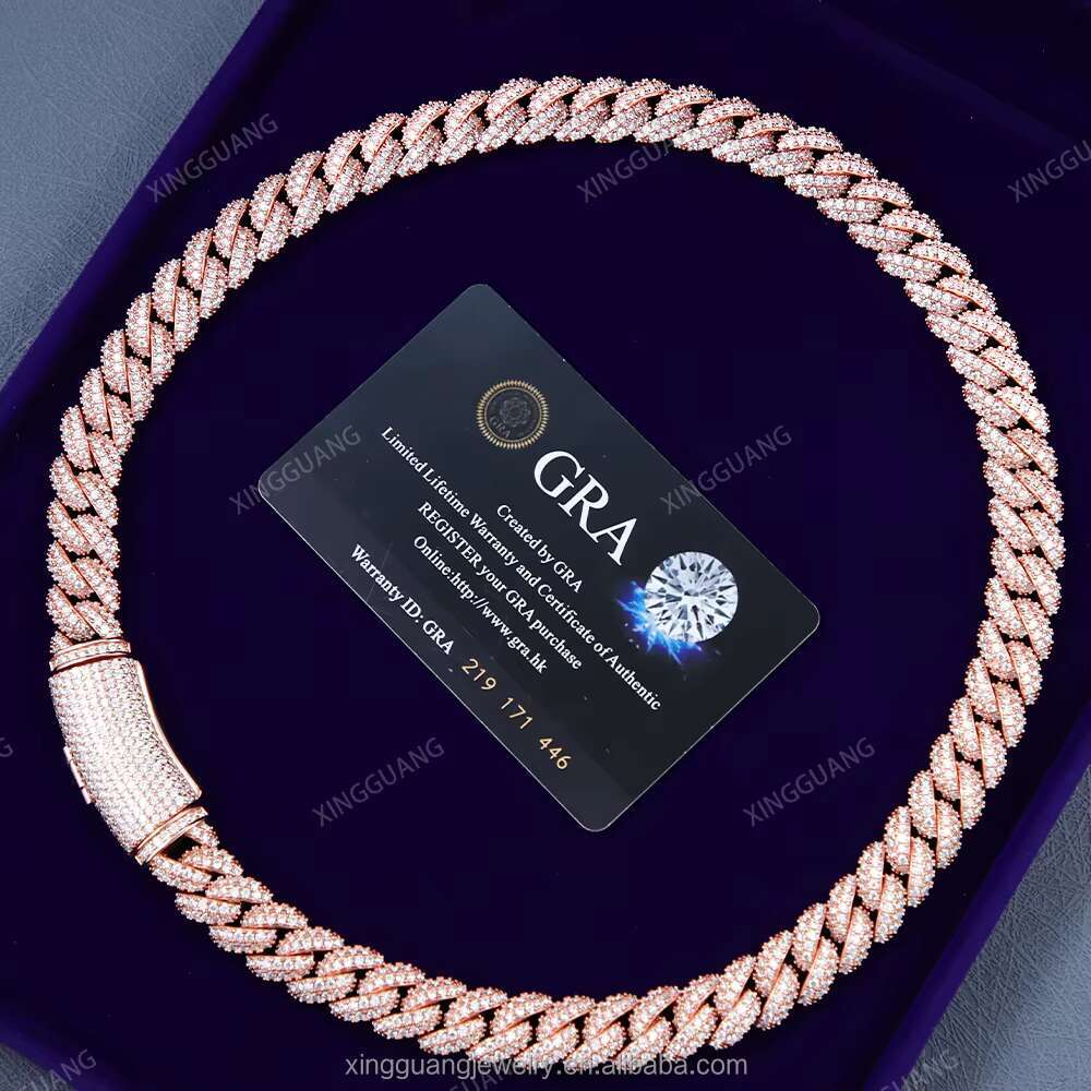 High Quality Hip Hop Diamond Fine Jewelry Necklace Bracelet Moissanite Cuban Chain 925 Silver Iced Out VVS Moissanite Link Chain