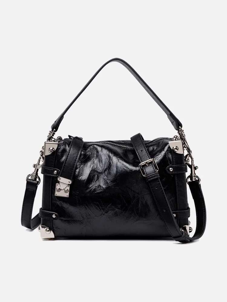 Fashion Women Metal Rivets Party Totes Handbag Cowhide Genuine Leather Shoulder Bags New Designer Strap Crossbody Bag Pouch Flap