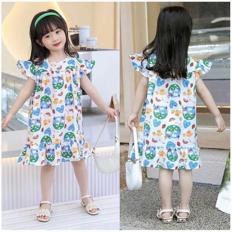 Girl Dresses100% Cotton Childrens Clothing Summer Kids Clothes Girls For Princess Fashion Outfit Flower Pattern Beach Dresses W250326