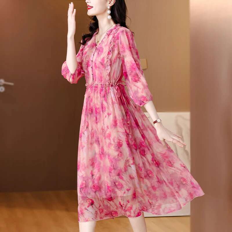 Real Mulberry Silk Dress Summer 2024 New French Gentle and Aging Reducing Foreign Style Fragmented wer Skirt