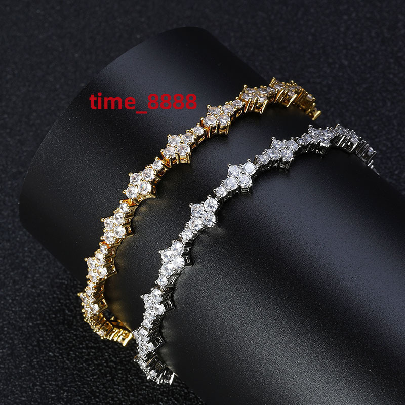 Hip-Hop Mens Womens 925 Sterling Silver VVS Moissanite Diamond Clover Cross Tennis Chain Bracelet Necklace Elegant Bangle