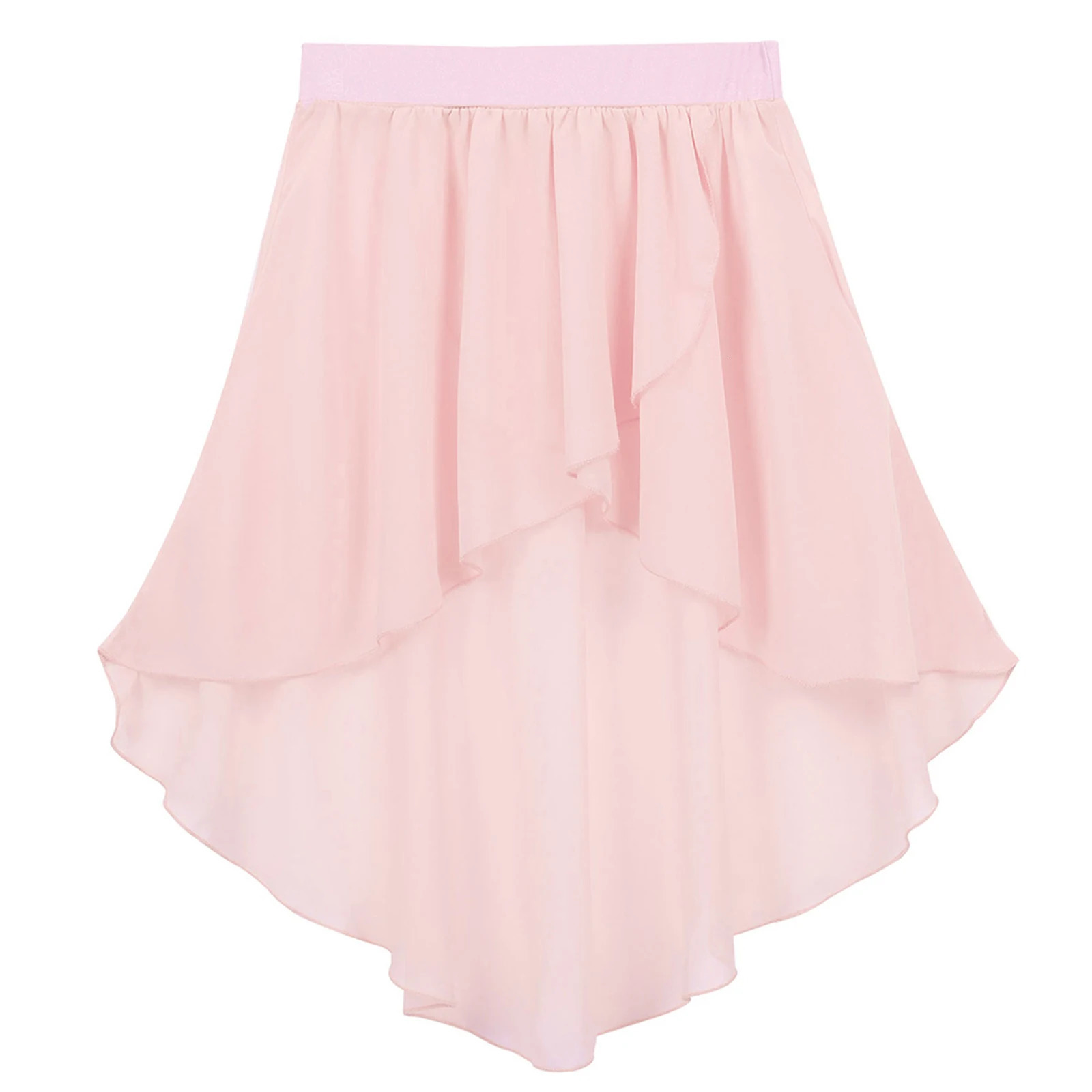 Kids Girls Chiffon Dance Skirt High-Low Elastic Waistband Chiffon Skirt for Ballet Jazz Dance Studio Practice Performance 250326