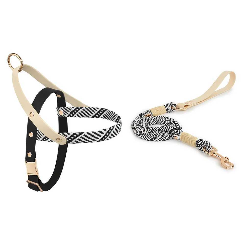 Dog walking simple style pet harness supplies fashionable black and white striped chest harness and belt set X250326