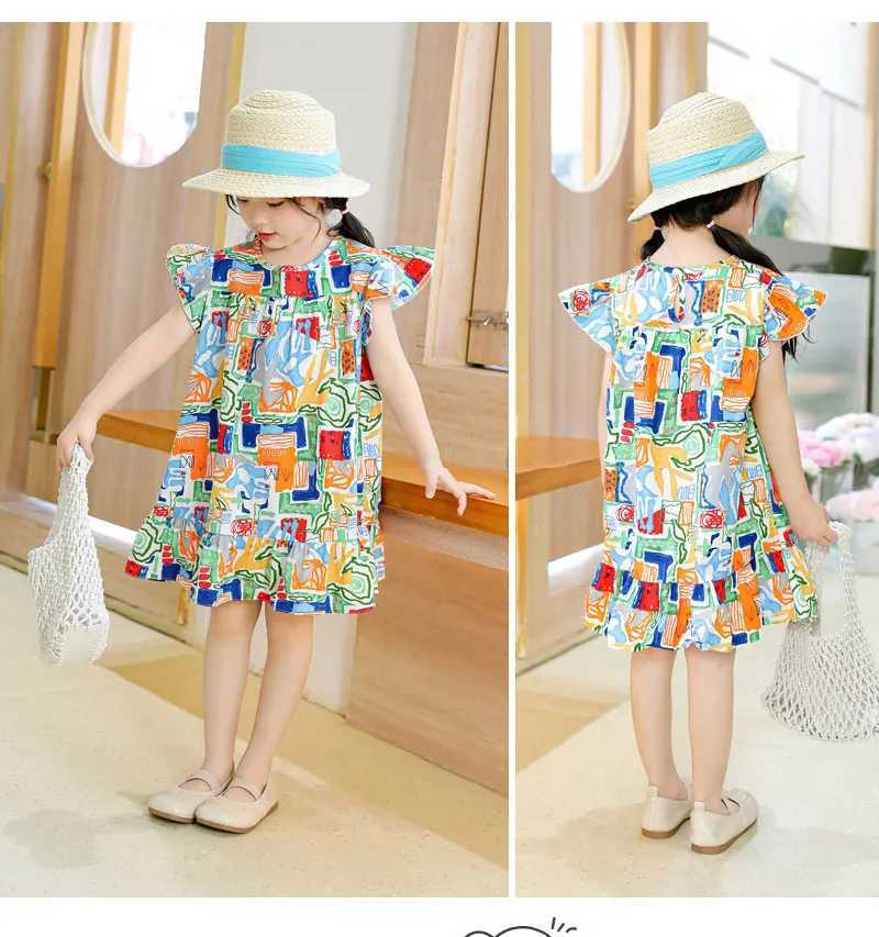 Girl Dresses100% Cotton Childrens Clothing Summer Kids Clothes Girls For Princess Fashion Outfit Flower Pattern Beach Dresses W250326