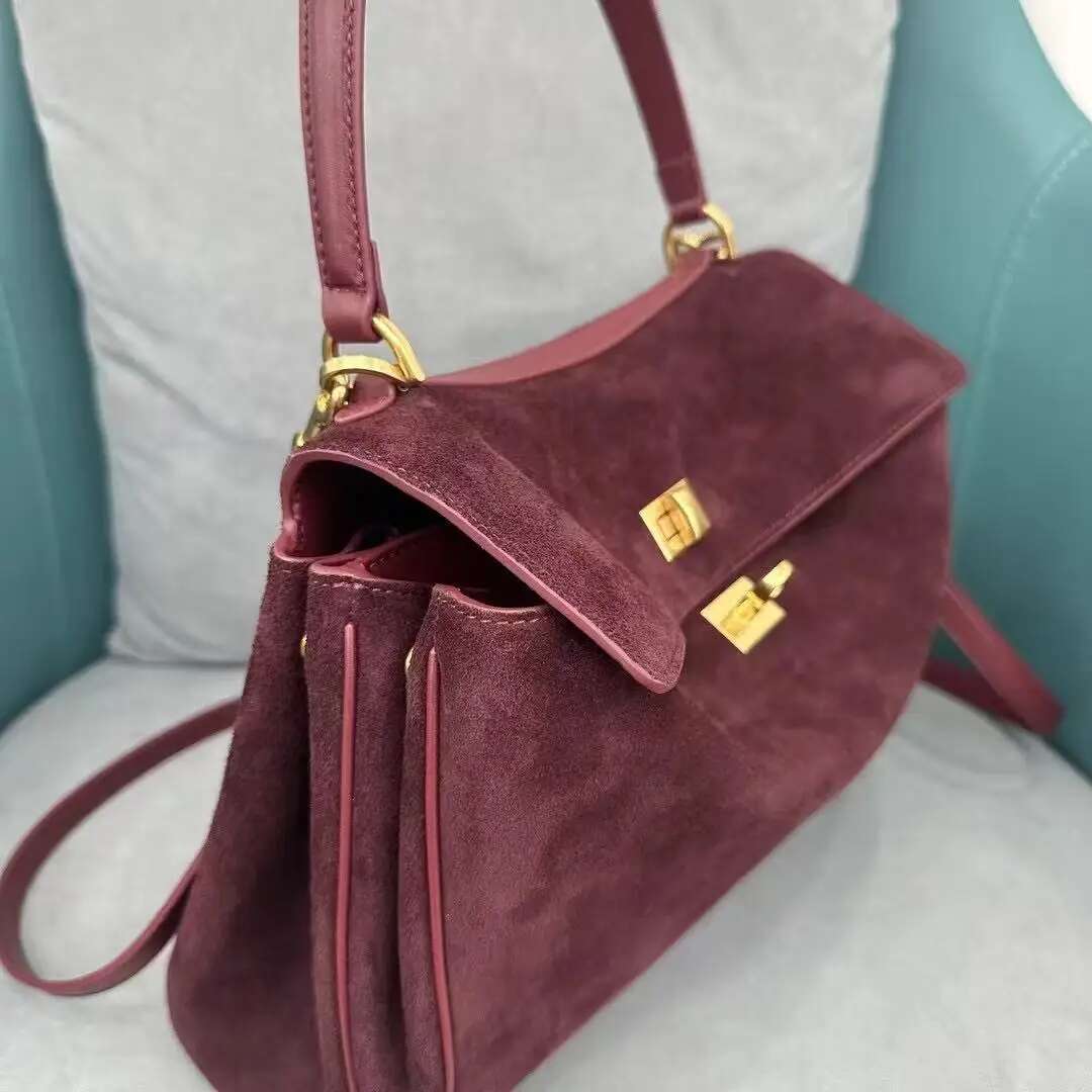 Custom Modern Design Suede Ladies Brown Frosting Genuine Handbags Real Leather Cowhide Tote Women Shoulder Bag