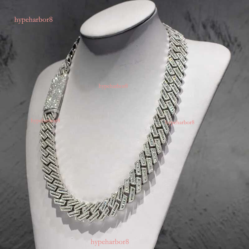 KIBO Hip Hop Jewelry 18MM Sier VVS Baguette Moissanite Dia Cuban k Chain