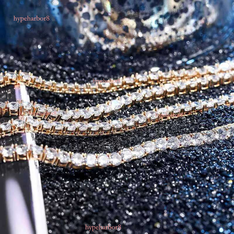 Hotsale Vvs White Tennis Moissanite Chain Bracelet Women Custom Real Dia Gold 3mm Sterg Sier Hip Hop Necklace