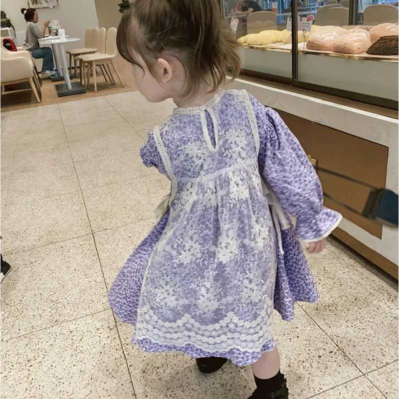 Girls Spring and Autumn Lace Dresses Rural Sle Flower Dresses Lace Aprons Fashion Childrens Clothing W250326