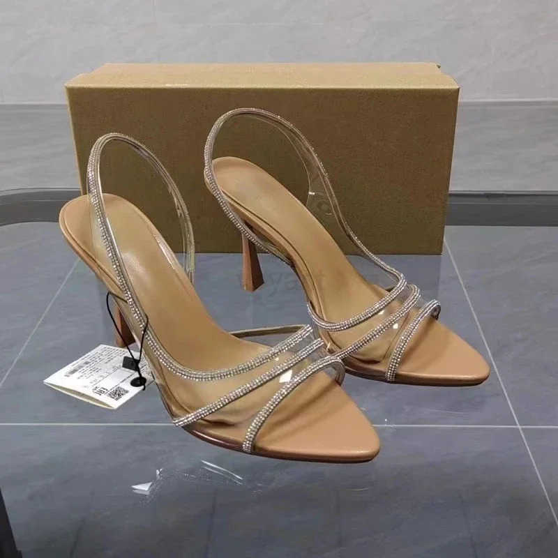 Luxury Rhinstones Wen Sandals Fashion Peep Toe 2025 Summer Footwear Clear PVC Slingbacks Bridal Par Wedding Shoes Big Size Z250326