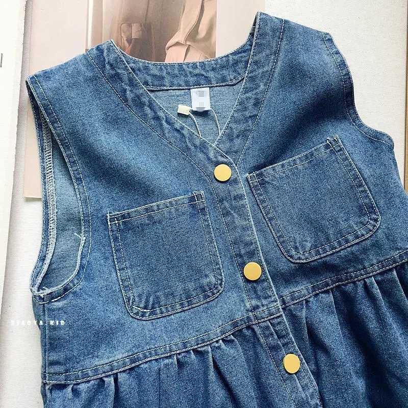Summer 2024 2-8 year old girl casual jeans denim sleeveless dress W250326