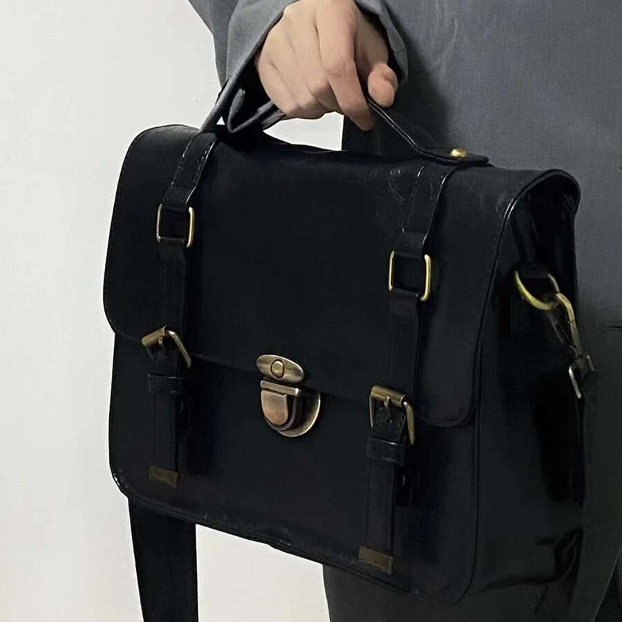 Student backpack, autumn and winter buckle mailman college style class bag, fashionable commuting briefcase, crossbody