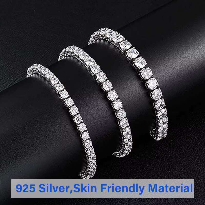 US Fine Jewelry Sterling S925 Silver 4mm Secure Clasp Chain Iced Out Custom VVS Moissanite Diamond Tennis Women Bracelet Men