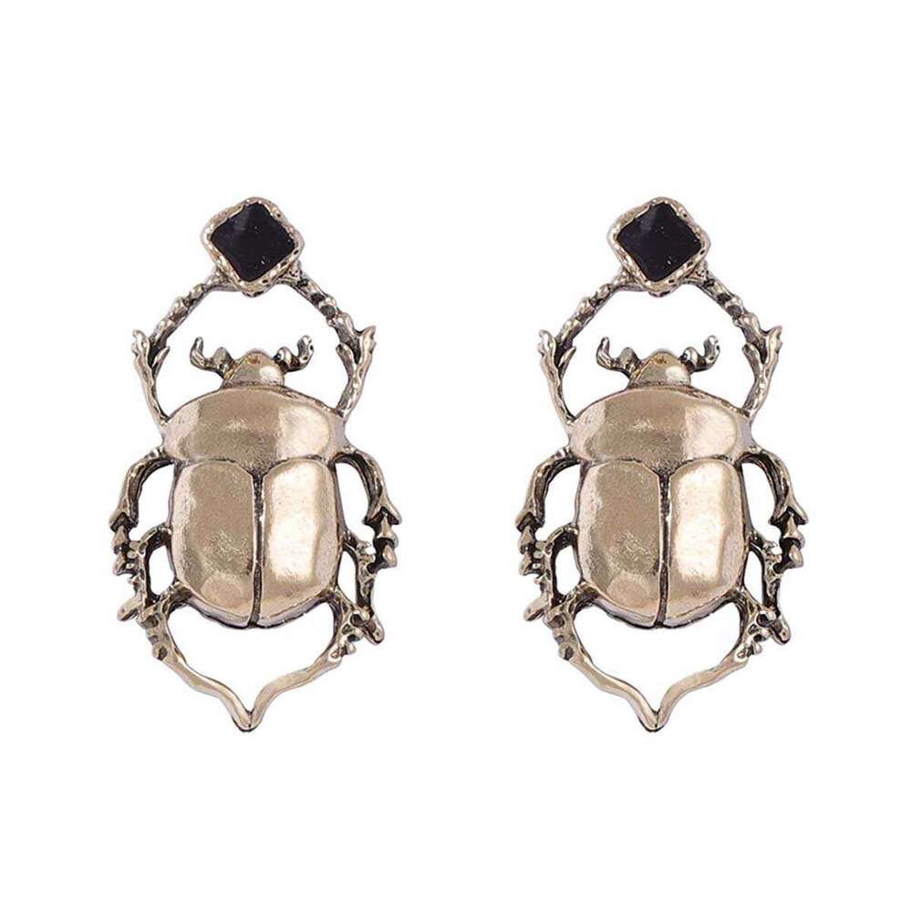 Bold Vintage Beetle Earrings Cool Toned Alloy Statement Jewelry Everyday Fashion for Women