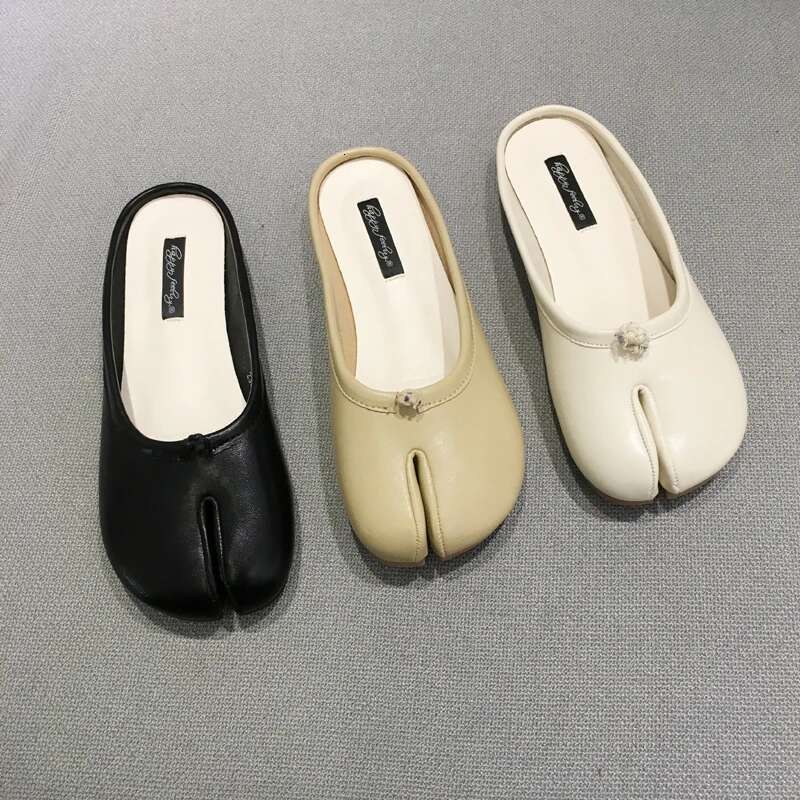 flats tabi ninja moccasins round split toe shallow women single shoes lazy slip on sgback mules slides leather casual loafers