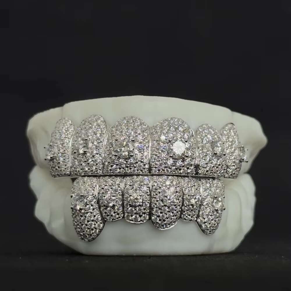 Customizable Gold Teeth Grillz Hip Hop 925 Silver Starburst Diamond Cuts Moissanite Iced VVS for Parties
