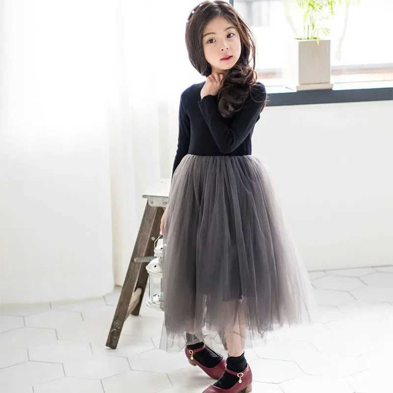 Girls winter dress autumn new casual childrens fluffy high-heeled bottom dress big childrens dress winter princess dress W250326