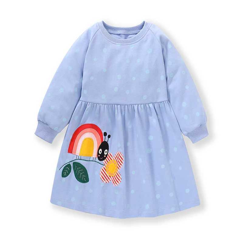 Jumping Meters 2-7T Autumn Winter Princess Dress Animal Flower Embroidery Long Sleeve Baby Par Clothing Sweater W250326