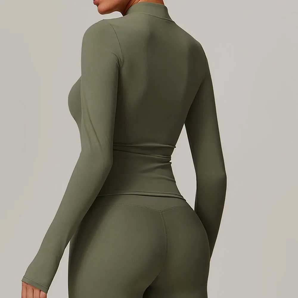 Zipper long sleeved yoga shirt sports top fitness yoga top gym top sports clothes womens push ups running full set of clothes W250326