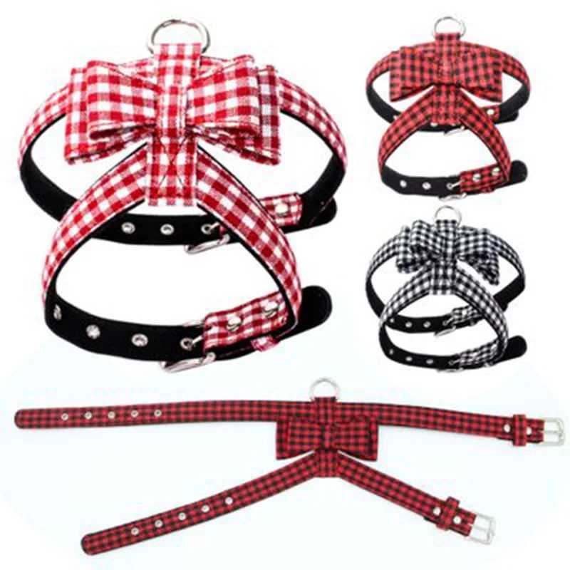 Cute bow dog harness with belt Christmas pet dog collar soft pet collar suitable for small pet supplies X250326