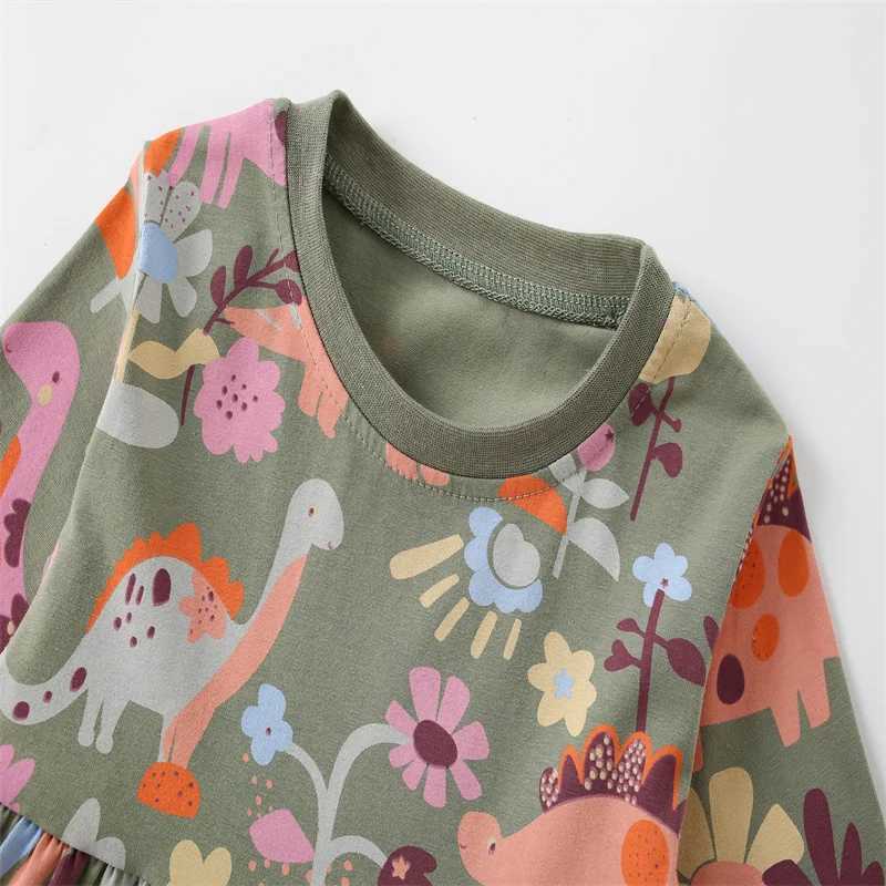 Jump count 2-7 hot selling princess girl dress dinosaur cotton long sleeved childrens clothing Par fashion childrens frog W250326