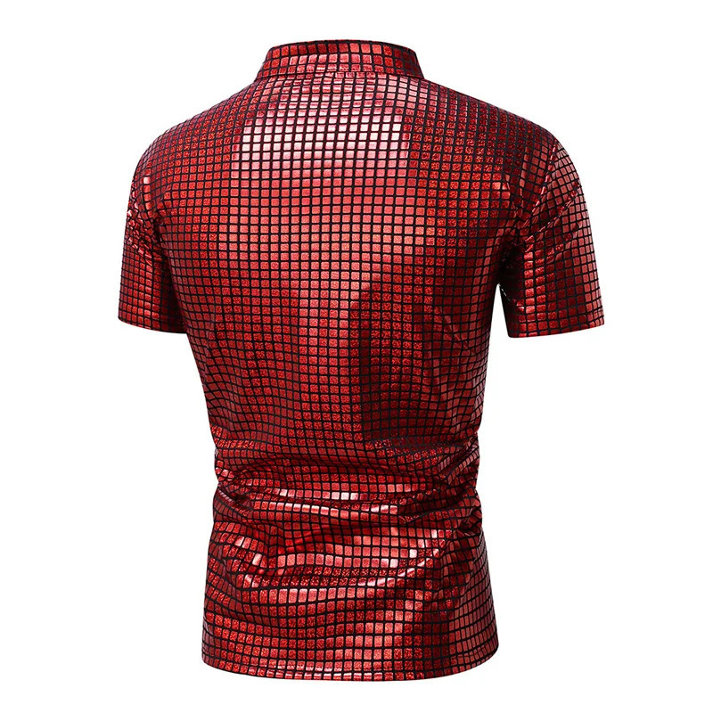 Summer mens standing neck polo shirt fashionable daily casual lightweight breathable small elastic checkered floral pattern 250326