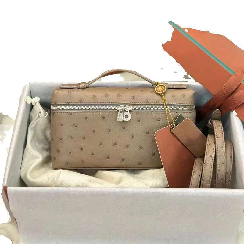 The Ostrich Print Small Square Fashion Simple Single Shoulder Crossbody Head Layer Cowhide Handbag Women's Makeup Bag