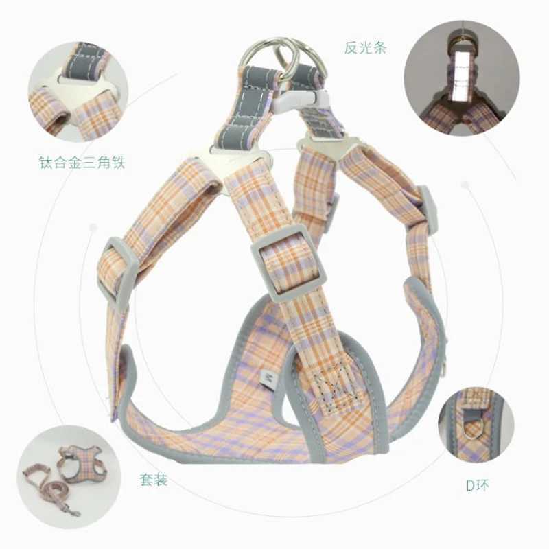 Reflective plain weave dog harness and belt set suitable for small and medium-sized dogs adjustable soft cotton padded vest for walking control X25032