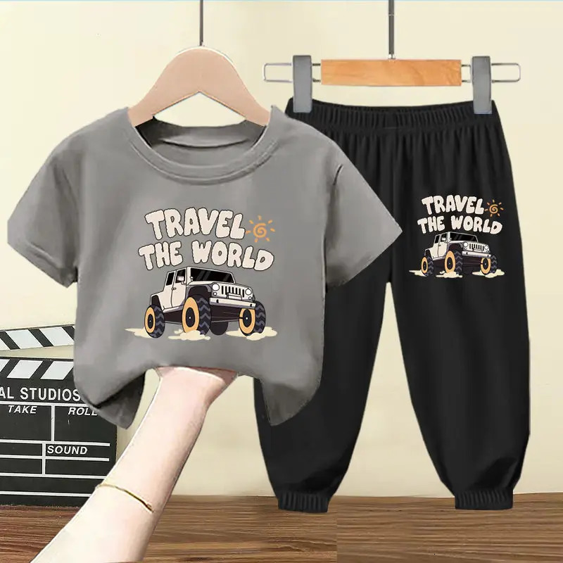Summer Baby Boy Clothes Set Children Girls Cartoon Printed T-shirts and Shorts 2 Pieces Suit Kid Short Sleeve Top Bottom Outfits 250325