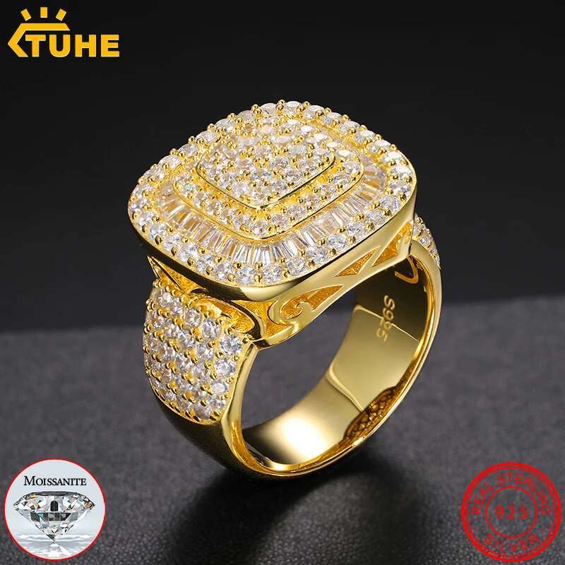 Unisex Classic Style Luxury 925 Ring Moissanite Men Hip Hop Jewelry Gift