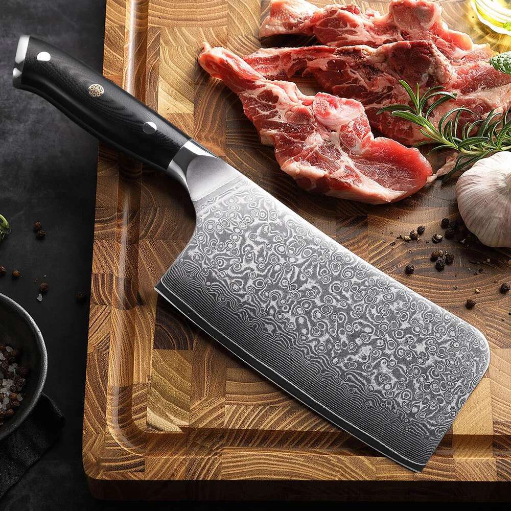 TURWHO 6.5" Bone Chopper 67 Layer Japanese Skd11 Damascus Steel Kitchen Cleaver Boning Cutting Meat Knife With G10 Handle