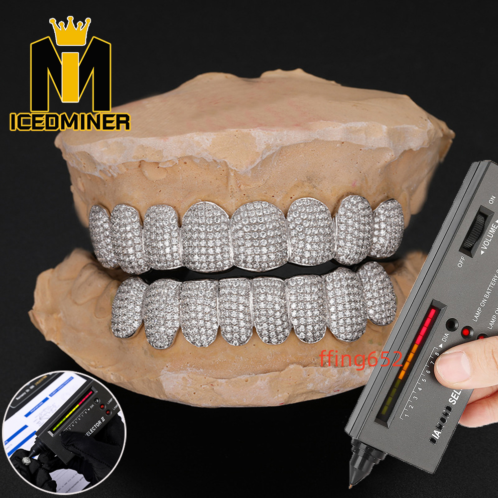 Icedminer Custom Silver Real Diamond Bling Tooth Grills for Men Jewelry Pass Test Moissanite S925 Silver Teeth Grillz