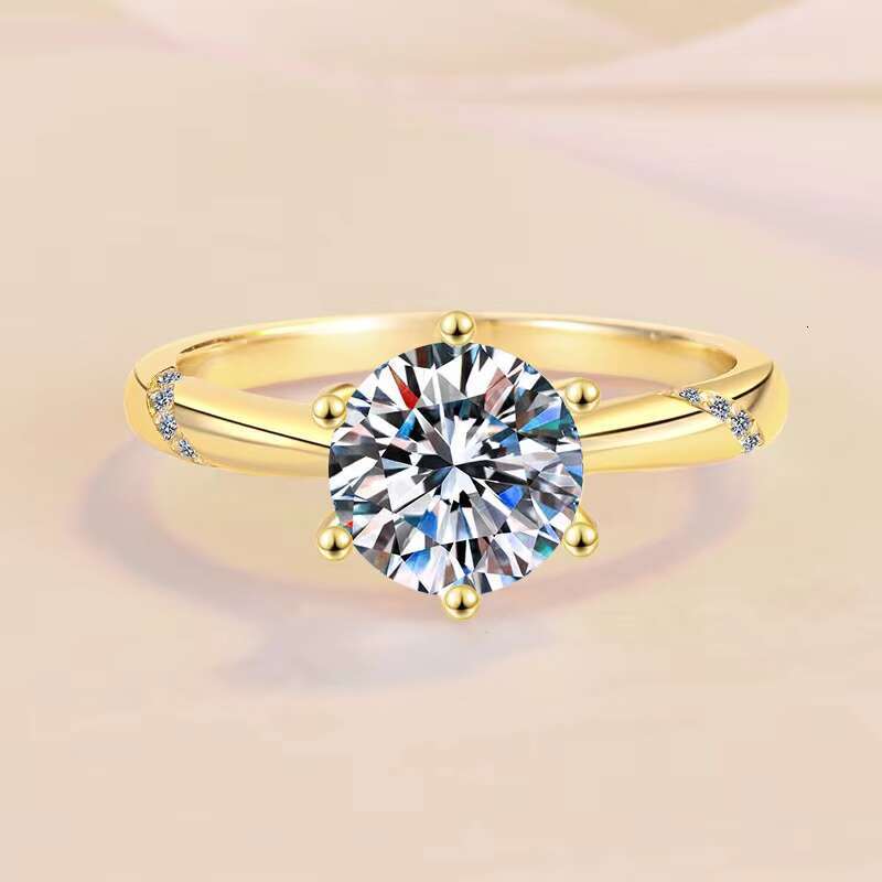 18K Gold Plated Moissanite Ring 925 Sterling Silver Jewelry Female Senior Sense Factory Wholesale Cross-Border Live Ring