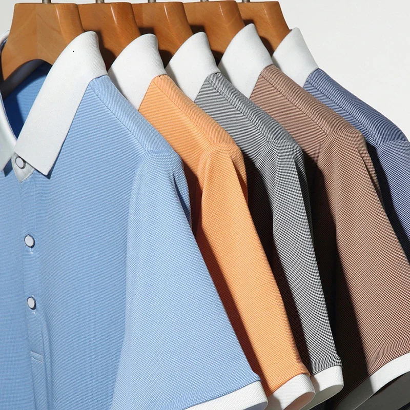 2024 mens striped cotton business casual short sleeved polo shirt fashionable comfortable breathable top 250326