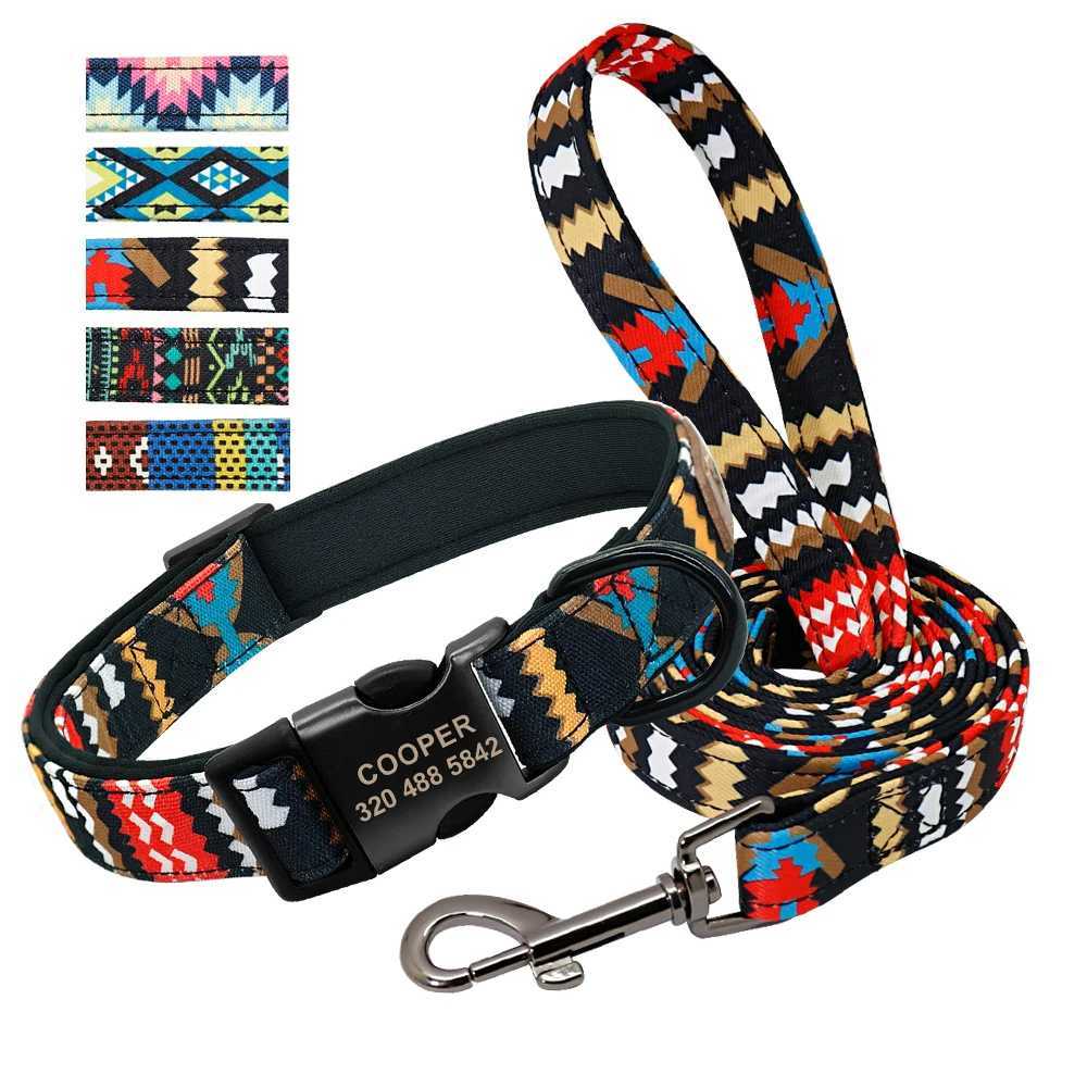 Personalized dog collar and belt set reflective nylon pet collar LED belt engraved ID tag for small and large dog bullfighting X250326