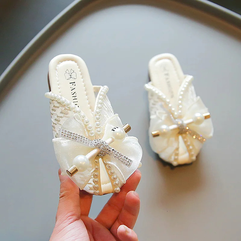 2025 Girls Princess Sandals Summer Rhinestone Children Causal Shoes Chic Lace Kids Beach Sandals Open-toe Thick Soled 250326