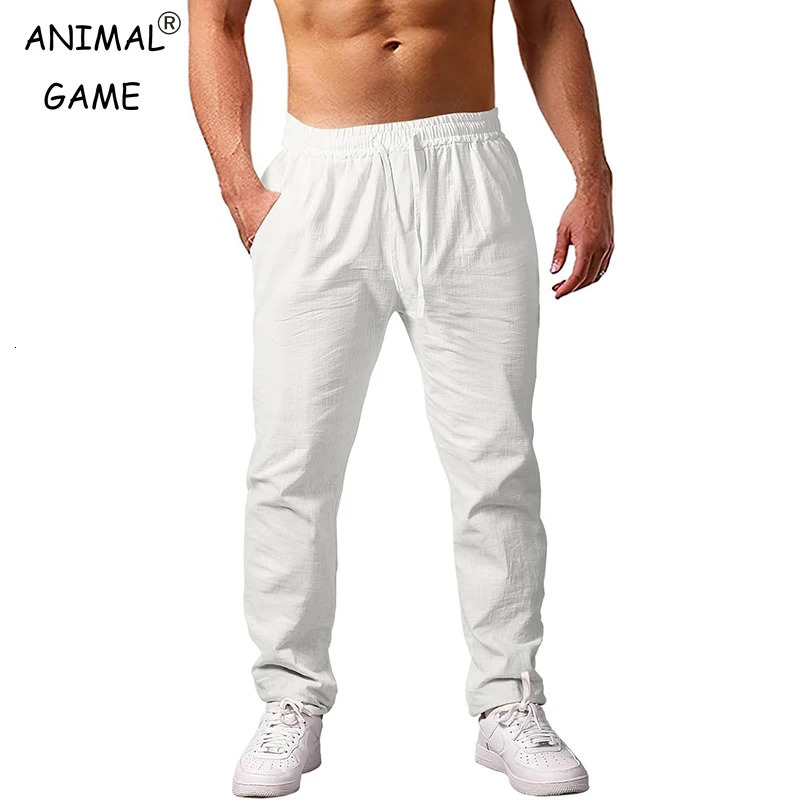mens lightweight pants for summer loose fit suitable holidays breathable linen streetwear fitness 250326