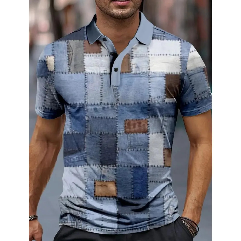 Flat weave mens sports shirt 3D printed polo official street clothing short sleeved springsummer slightly elastic y250326