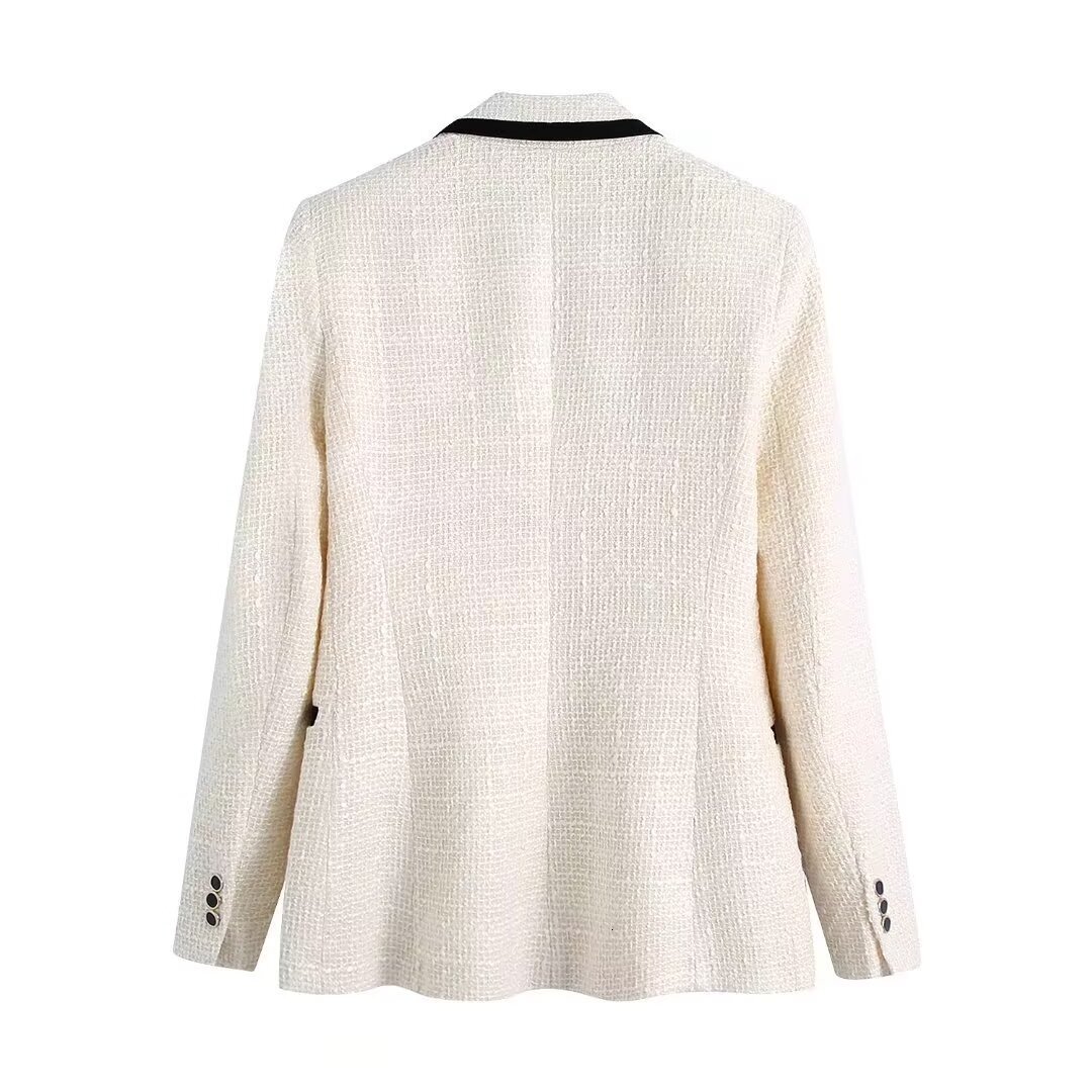 ZARZ Homemade Style New Women's Versatile and Fashionable White Contrast Edging Woolen Coat