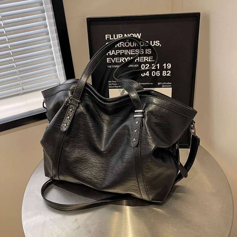 New Women's Shoulder Bag Fashionable Simple Retro Girl Handbag Large Capacity Soft Leather Women Shopping Bags E5266