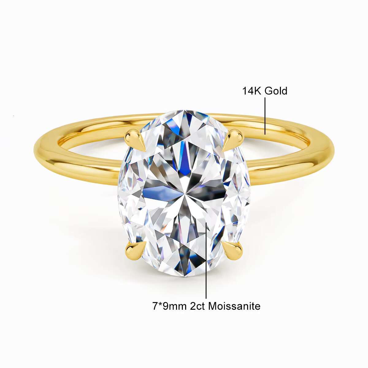 Fine Jewelry Supplier Woman Engagement Wedding Gift Hollow Real 14K Gold 2ct 3ct Diamond Oval Moissanite Rings