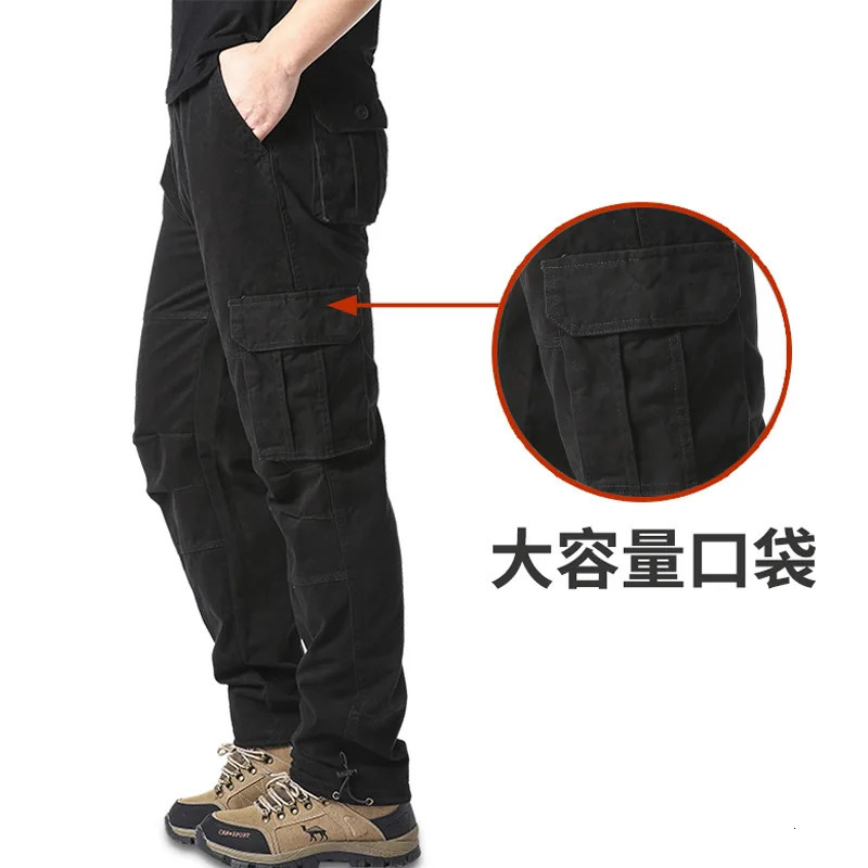 Mens Casual Sports Pants Elastic Waist Cargo Pants Mens Hiking Pants Jogger Cotton Trousers 250321