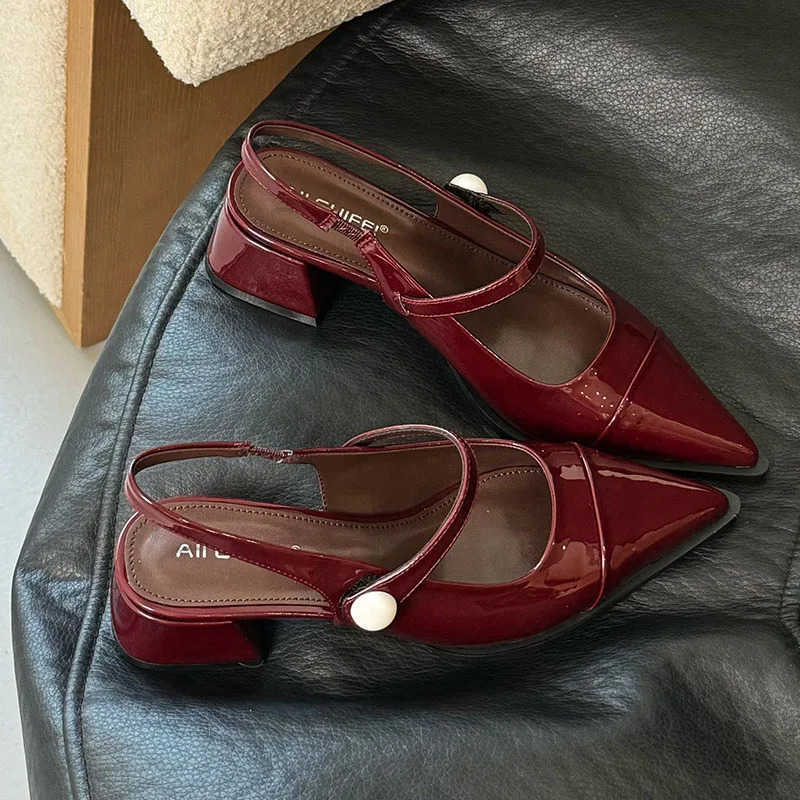 Fem Slip On Footwear Shallow Ladies Square 4CM H Sandals Shoes Fashion Pointed Toe Elegant Wen Heeled Sandals Shoes Z250326