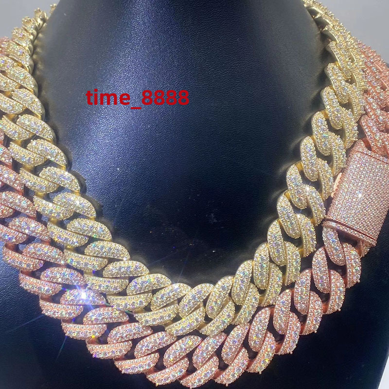New Europe and America Cross-border Hot Sale 20mm Full Inlaid Moissanite S925 Silver Cuban Chain Hip-hop Necklace