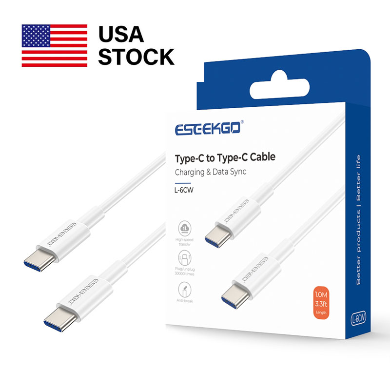 USA STOCK ESEEKGO L-6CW 3.3FT Type-C To Type-C TPE Soft Data Cable With Retail Package ship in 2 days Fast charging