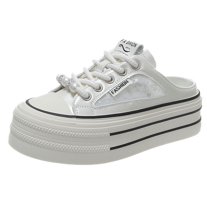 designer shoes new Women's summer outdoor fashion style white slip-on mules with toe caps no heels super trendy half-slip sandals