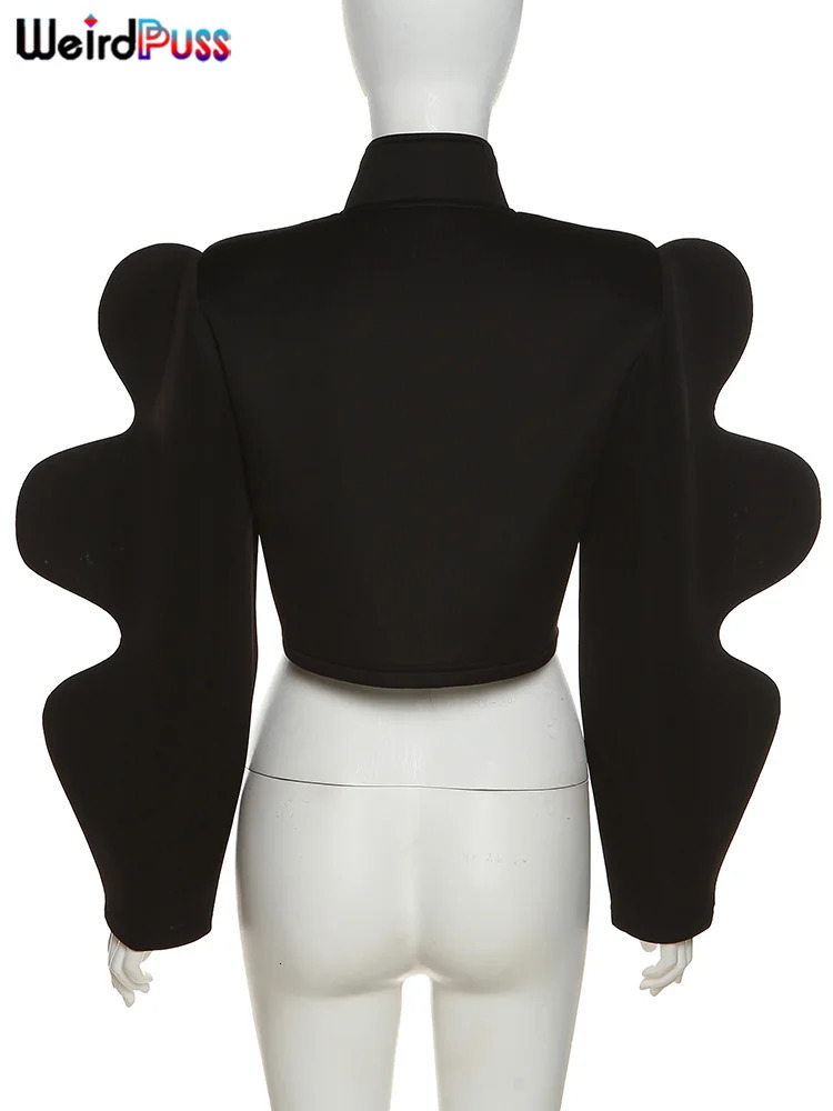 Weird Puss Fashionable Special Sleeve Jacket Women Y2K Autumn Warmth Solid Single-Breasted Wild Street Causal Short Outwear Coat 250322