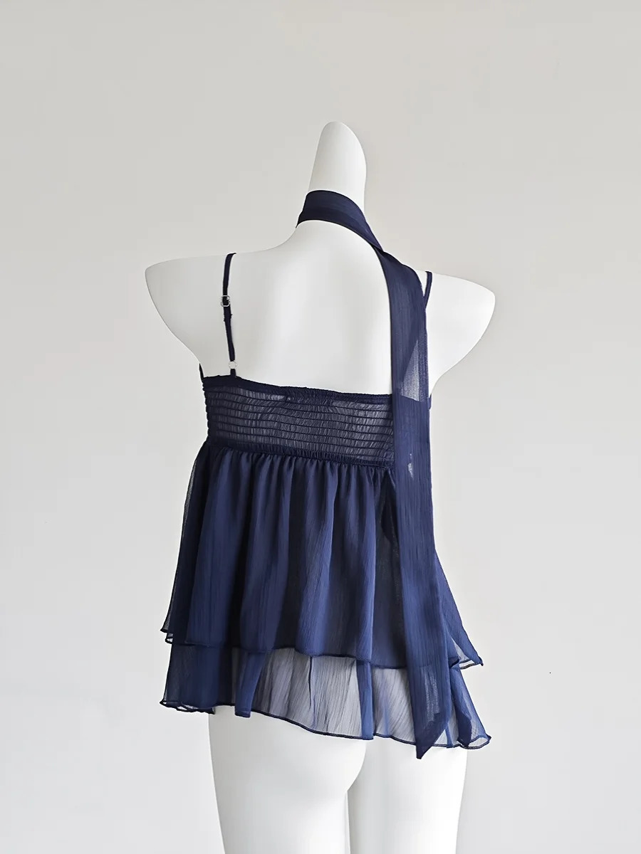 Sexy Shoulder Sleeveless Chiffon Camisol Womens Summer Sexy Backless Niche Scarf Ceiling Womens Clothing 250321
