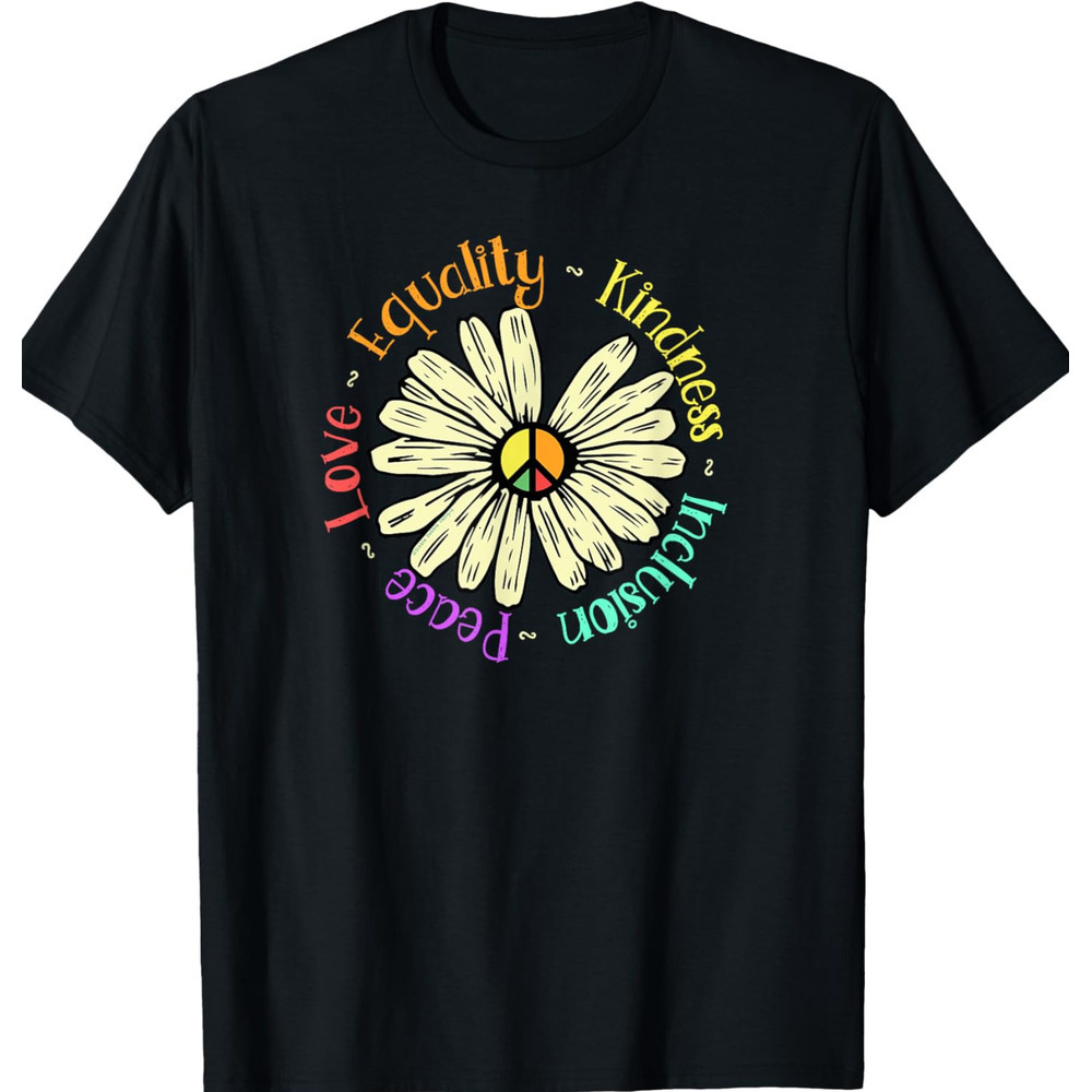 T shirt for Mens Love Peace Kindness Equality Inclusion Peace Sign Daisy Graphic Tee Casual Tops Clothes Short sleeve cool