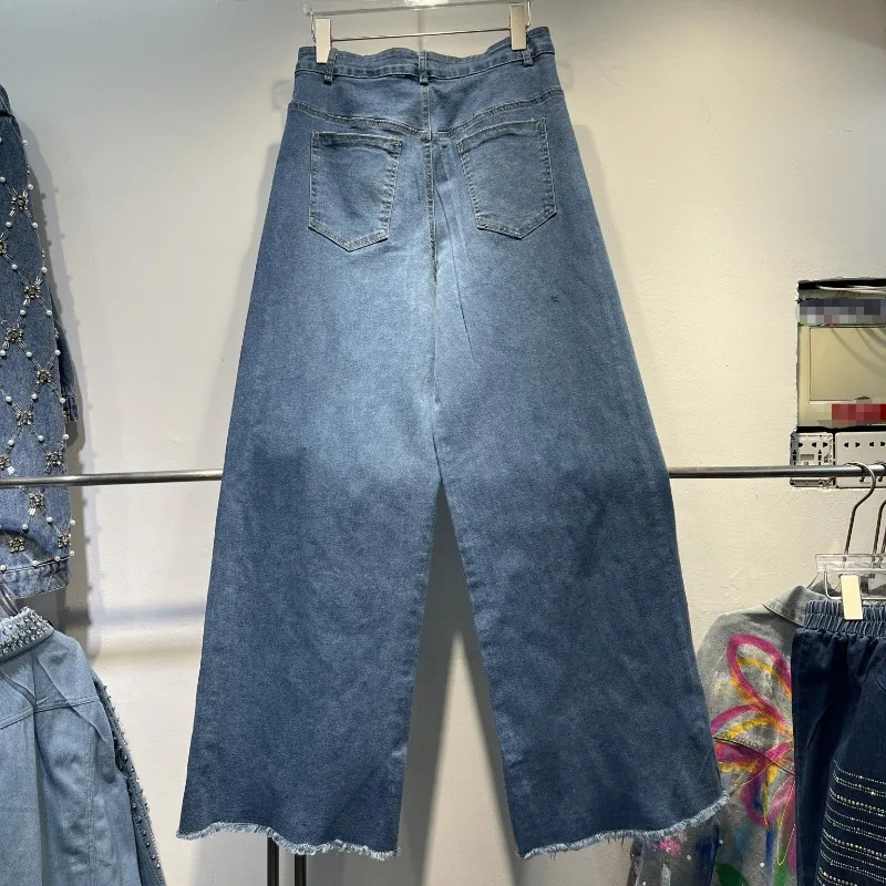 Heavy Industry European Style Beaded Diamond Bow Wide Leg Casual Jeans 2025 Early Spring Cool Black Dress 250317