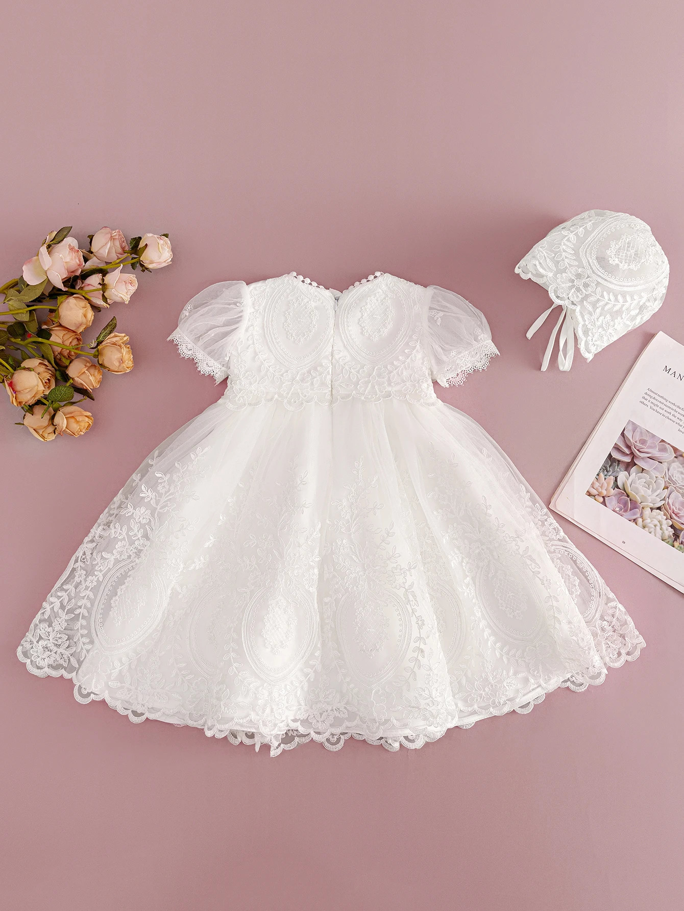 Baby Girls High-quality Embroidered Long White Christening Dress with Little Gauze Dress 250325